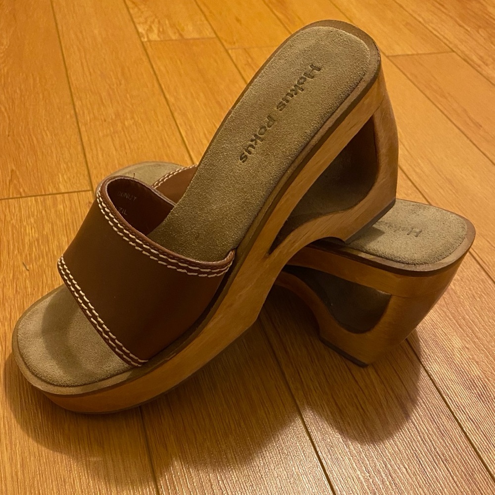 Leather & real wood clog sandal